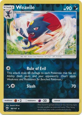Burning Shadows 086/147 Weavile (Reverse Holo)