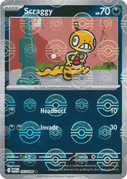White Flare 057/086 Scraggy (Reverse Holo Pokeball)
