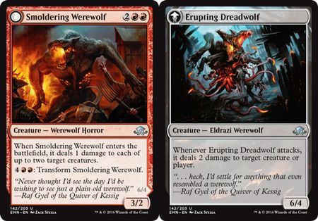 Eldritch Moon 142/205 Smouldering Werewolf//Erupting Dreadwolf