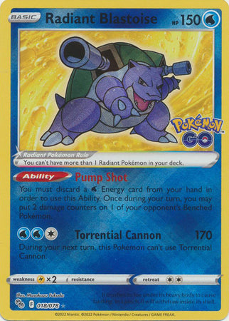 Pokémon GO 018/078 Radiant Blastoise (Reverse Holo)