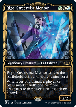 Streets of New Capenna 329 Rigo, Streetwise Mentor (Golden Age Frame)